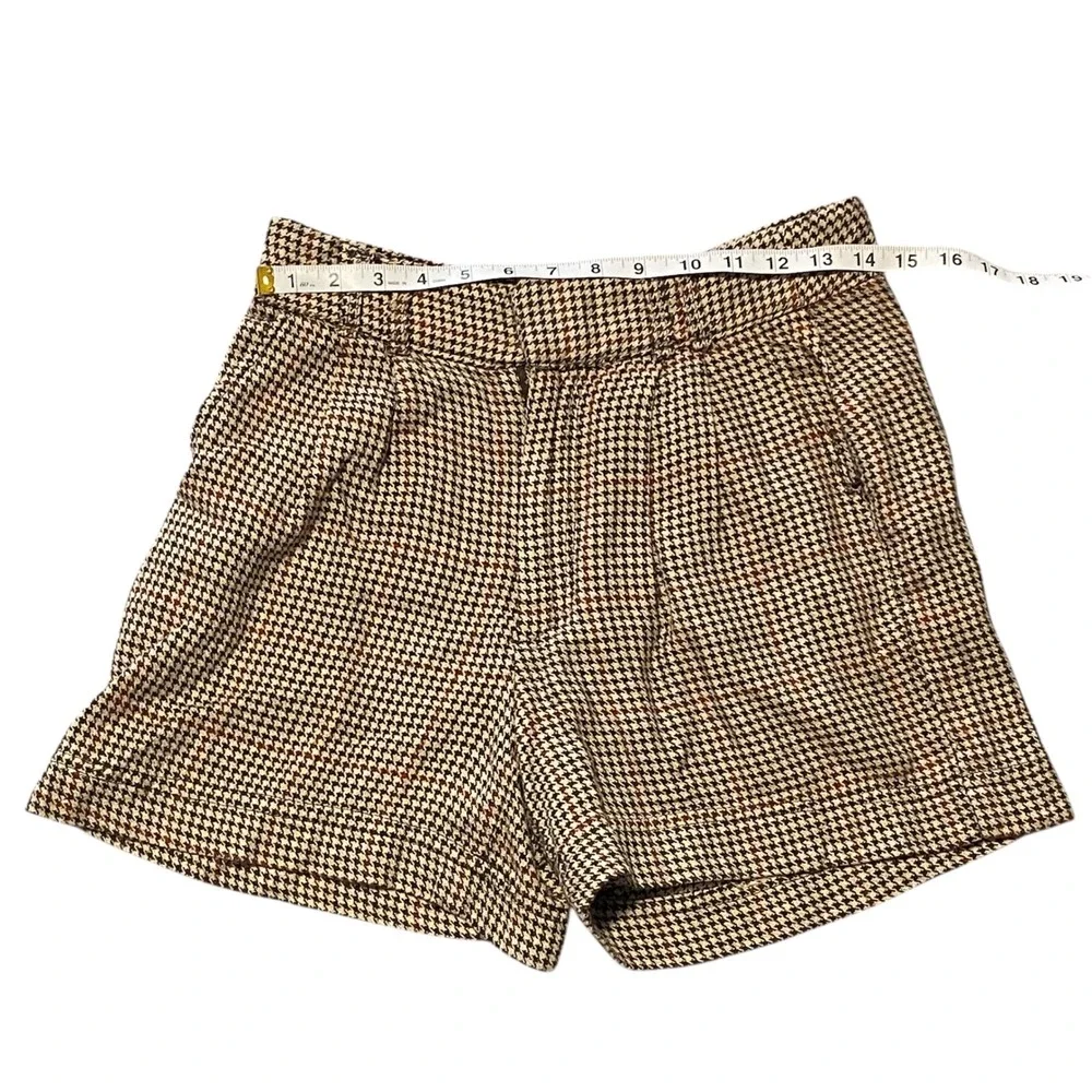 Free People Houndstooth Linen‎ Blend High Waisted Pleated Shorts Brown Size 0